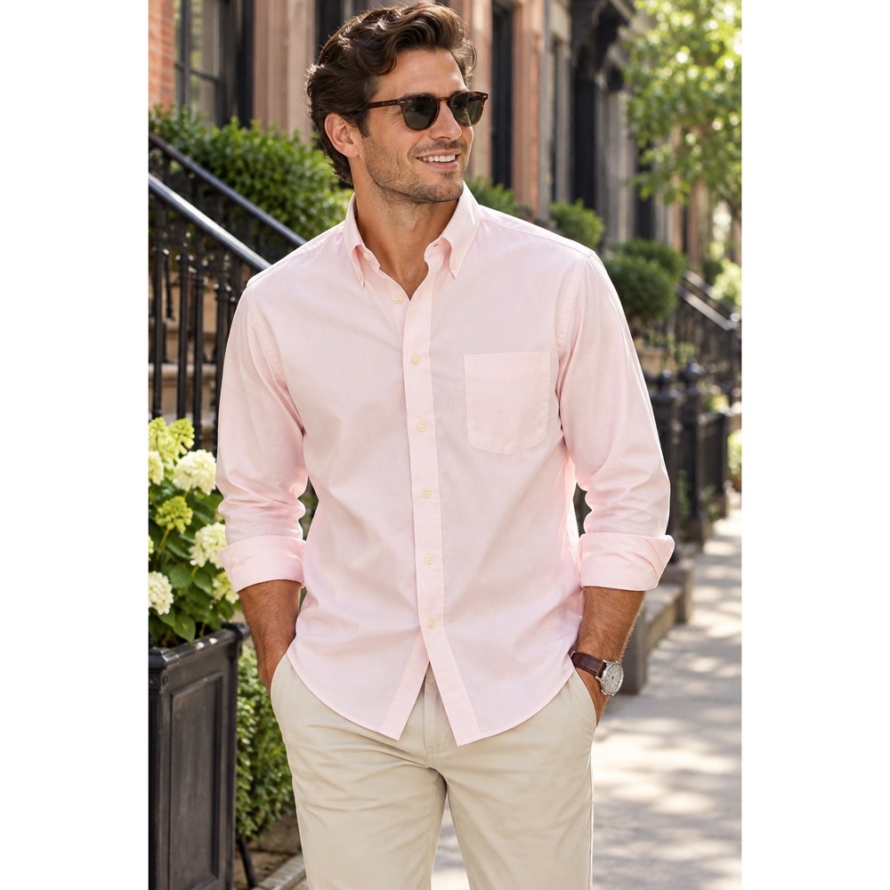 Lauren Ralph Lauren Dress Shirt Mens 17.5 34/35 Pink Classic Fit Stretch NonIron
